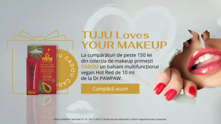 Advertisement for Dr. PAWPAW makeup product with a woman's hand and red lipstick.