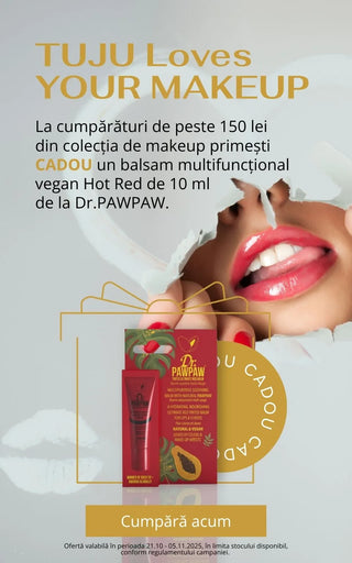 Advertisement for Dr. PAWPAW balm with a woman's lips and product packaging.