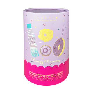 Set spuma de baie cu parfum de gogosi, scrunchy, burete si sticker gogoasa, Crazy Creamy, Inuwet, 4 articole