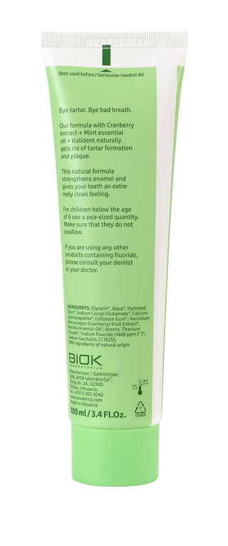 Pasta de dinti 2 in 1, anti-tartru, cu efect racoritor cu extract de coacaze si Kalident, Ecodenta, 100ml