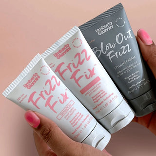 Set pentru par, cu efect anti-static, travel size, The Frizz Fix, Umberto Giannini, 2 x 50 ml, 1 x 40 ml