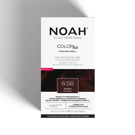 Vopsea de par permanenta, fara amoniac, cu proteina de orez si ulei de in organic, 6.56 Mahon, NOAH, 140 ml