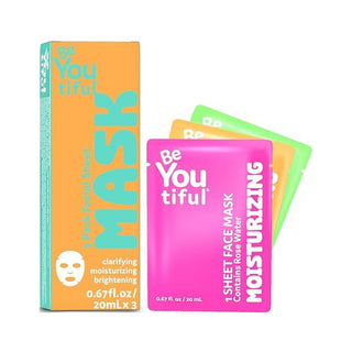 Set 3 masti faciale tip servetel, purifianta, hidratanta & iluminatoare pentru adolescenti si tineri, BeYoutiful, 20 ml x 3