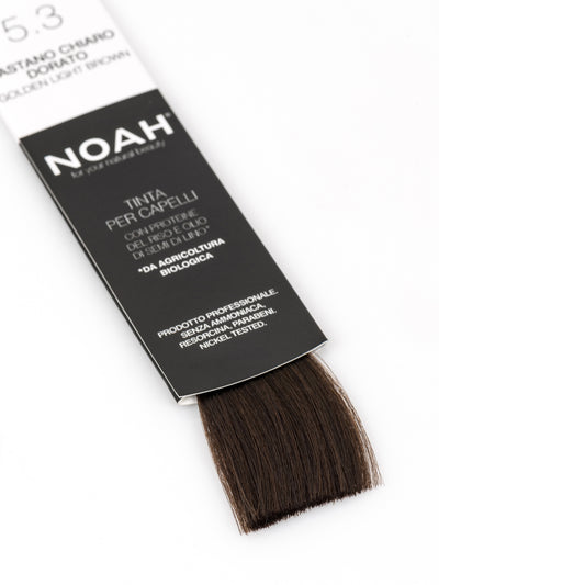 Vopsea de par permanenta, fara amoniac, cu proteina de orez si ulei de in organic, 5.3 Saten auriu deschis, NOAH, 140 ml