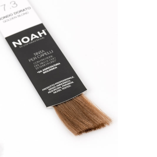 Vopsea de par permanenta, fara amoniac, cu proteina de orez si ulei de in organic, 7.3 Blond auriu, NOAH, 140 ml
