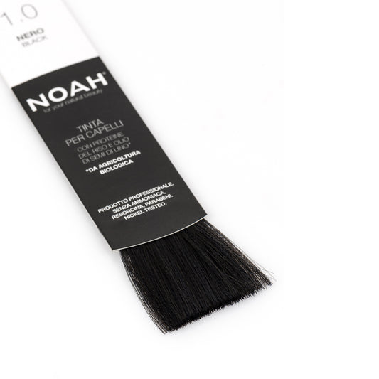 Vopsea de par permanenta, fara amoniac, cu proteina de orez si ulei de in organic, 1.0 Negru, NOAH, 140 ml