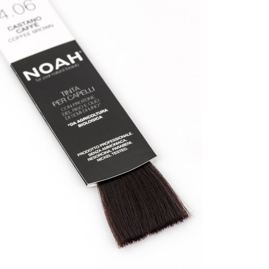 Vopsea de par permanenta, fara amoniac, cu proteina de orez si ulei de in organic, 4.06 Saten cafeniu, NOAH, 140 ml