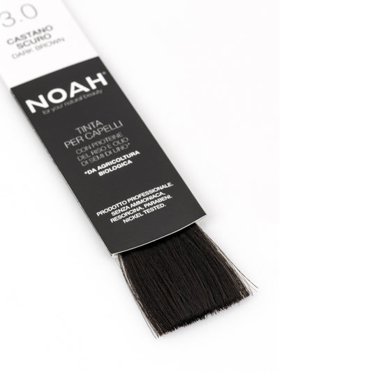 Vopsea de par permanenta, fara amoniac, cu proteina de orez si ulei de in organic, 3.0 Saten inchis, NOAH, 140 ml