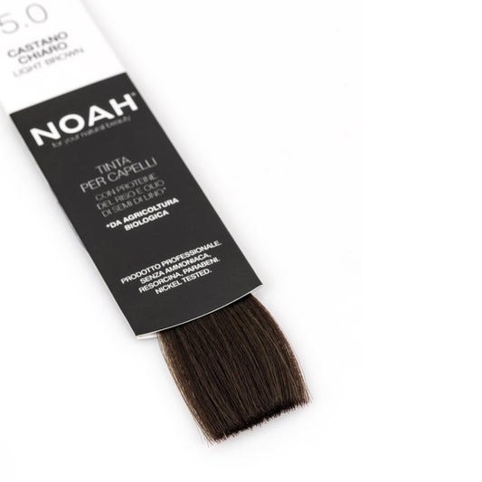 Vopsea de par permanenta, fara amoniac, cu proteina de orez si ulei de in organic, 5.0 Saten deschis, NOAH, 140 ml