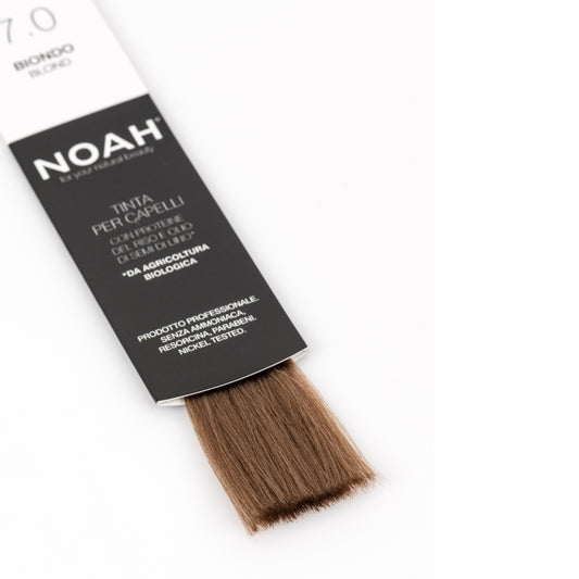 Vopsea de par permanenta, fara amoniac, cu proteina de orez si ulei de in organic, 7.0 Blond, NOAH, 140 ml