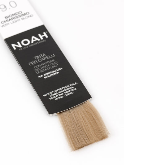 Vopsea de par permanenta, fara amoniac, cu proteina de orez si ulei de in organic, 9.0 Blond foarte deschis, NOAH, 140 ml