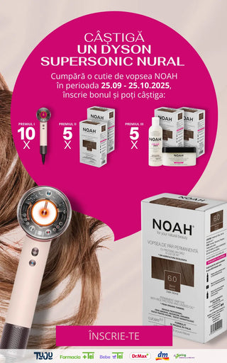 Promotie Dyson si vopsea Noah cu premii pe fundal Roz