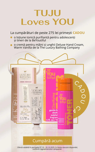 Promotional offer for TUJU skincare products with a gift included.