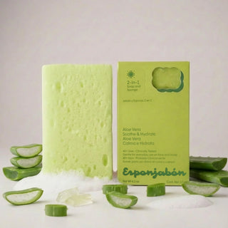 2 in 1 Burete de baie si sapun incorporat, cu Aloe Vera, efect calmant & hidratant, Esponjabon, 120 gr
