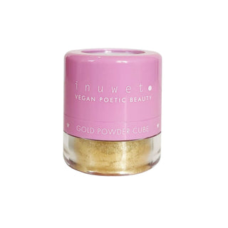 Pudra libera cu sclipici auriu si aplicator tip burete, Gold Powder Cube, Inuwet, 3.5 g