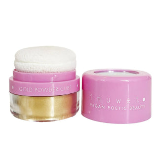 Pudra libera cu sclipici auriu si aplicator tip burete, Gold Powder Cube, Inuwet, 3.5 g