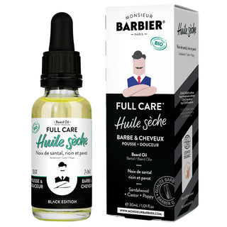 FULL CARE, Ulei uscat 2 ÃƒÂ®n 1 pentru barba si par, Monsieur Barbier, BLACK EDITION, 30 ml