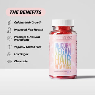 Vitamine Vegane Masticabile pentru Par Sanatos, Unicorn, Hairburst, 60 jeleuri gumate