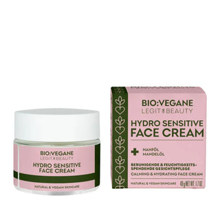 Crema hidratanta si calmanta pentru ten sensibil, cu ulei de canepa & ulei de migdale, Hydro Sensitive, Bio:Vegane Legit Beauty, 49 g