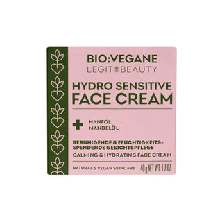 Crema hidratanta si calmanta pentru ten sensibil, cu ulei de canepa & ulei de migdale, Hydro Sensitive, Bio:Vegane Legit Beauty, 49 g