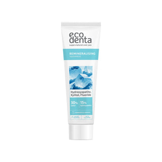 Eco Denta remineralizing toothpaste tube on a white background