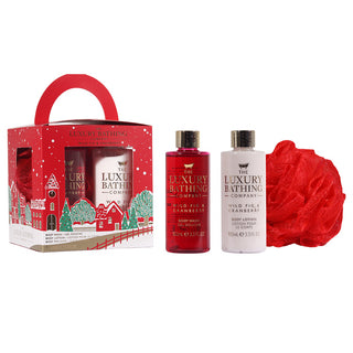 Set Cadou Joyful Treats, Wild Fig & Cranberry, Gel de Dus, Lotiune Corp, Burete Exfoliant Corp, The Luxury Bathing Company, 3 articole