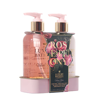 Set Cadou Delightful Duo, Velvet Rose & Peony, Sapun Lichid, Crema Maini si Unghii, Tavita Metalica, The Luxury Bathing Company, 2 articole