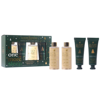 Set Cadou One More Sleep, Toasted Praline & Sweet Vanilla, Spuma de Baie, Gel de Dus, Crema Maini si Unghii, Crema Corp, The Luxury Bathing Company, 4 articole