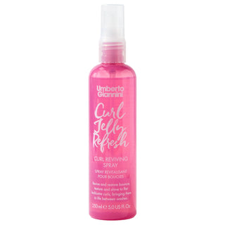 Pink bottle of Umberto Giannini Curl Jelly Refresh spray on a white background