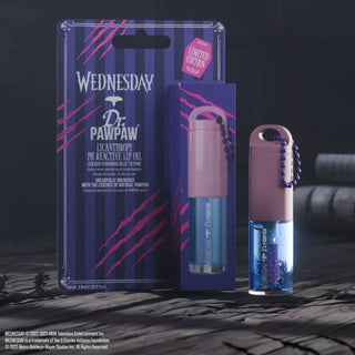 Ulei de buze pH-reactiv, care isi schimba culoarea, cu breloc, Wednesday x Dr.PAWPAW „Lycanthropy”, 3 ml