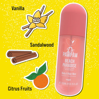 Spray pentru corp & par, cu parfum de citrice, vanilie si lemn de santal, Beach Paradise, Dr.PAWPAW, 200 ml