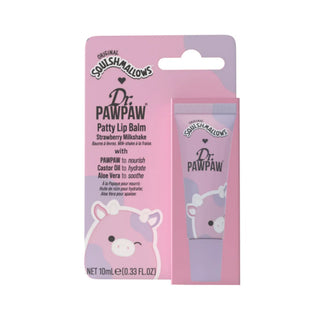 Balsam de buze Patty, cu extract de papaya, ulei de ricin & aloe vera, aroma milkshake de capsune, Squishmallow x Dr.PAWPAW, 10 ml