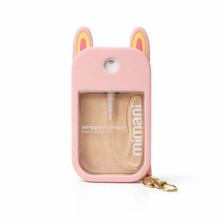 Pink silicone case with cat ears containing a 'mimani' product on a white background