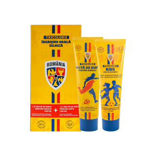 TRICOLORII set ingrijire orala zilnica, 1 x  100 ml pasta de dinti pentru adulti + 1 x 100 ml pasta de dinti pentru copii, 2 articole