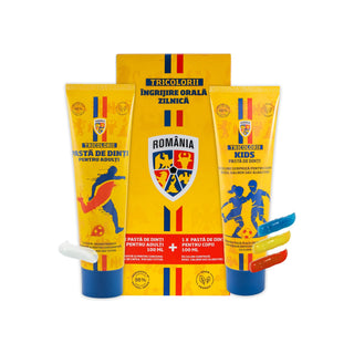 TRICOLORII set ingrijire orala zilnica, 1 x  100 ml pasta de dinti pentru adulti + 1 x 100 ml pasta de dinti pentru copii, 2 articole