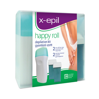 Kit pentru depilare: 1 x incalzitor de ceara, 2 x 50 ml cartuse de ceara cu rola lata, 10 x benzi de hartie, X-Epil