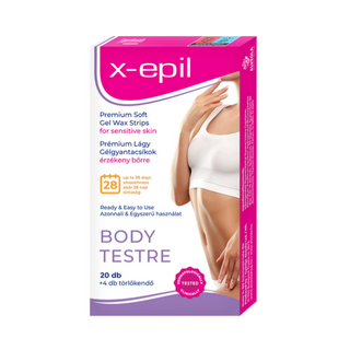 Benzi depilatoare premium cu textura de gel pentru corp, pentru piele sensibila, Premium Soft Sensitive, X-Epil, 20 bucati