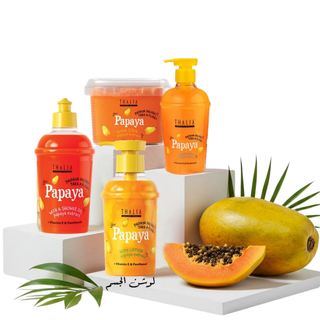 Scrub pentru corp pe baza de zahar, cu extract de papaya + vitamina E, Papaya Delight Take a Flight, Thalia, 300 g