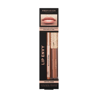 Set Lip Envy Crystal Nude, luciu de buze ultra neted si lucios & creion pentru buze cu finish satinat, Profusion Cosmetics, 3,5 ml + 0,3 g