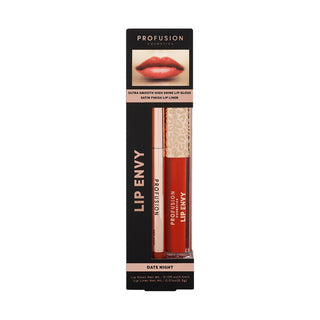 Set Lip Envy Date Night, luciu de buze ultra neted si lucios & creion pentru buze cu finish satinat, Profusion Cosmetics, 3,5 ml + 0,3 g