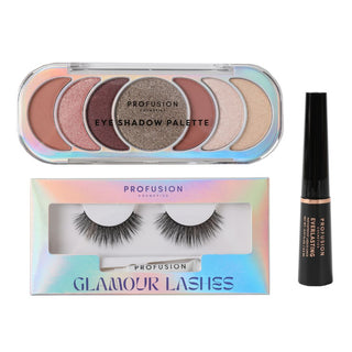 Set make-up pentru ochi Glamour Eyes, gene false, farduri pleoape & eye liner, Profusion Cosmetics, 3 articole