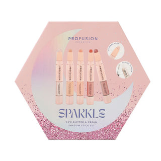 Set make-up pentru ochi Sparkle, 5 farduri de pleoape cu sclipici si capat dublu, Profusion Cosmetics, 5 articole