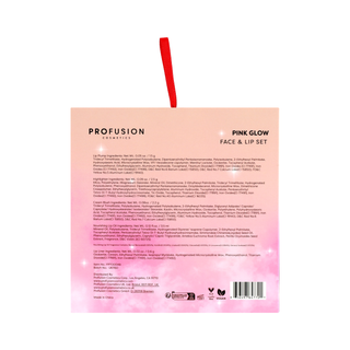 Set pentru machiaj fata si buze - gloss buze, paleta duo blush & iluminator, ulei si creion de buze, Pink Glow, Profusion, 4 articole