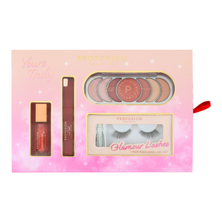 Set pentru machiaj - blush, lip tint, farduri & 1 pereche gene false, Yours Truly, Profusion, 4 articole