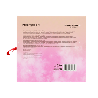 Set pentru baza de machiaj - spray pentru fixarea machiajului, iluminator lichid, primer stralucitor & ulei pentru buze, Glow Icons, Profusion, 4 articole