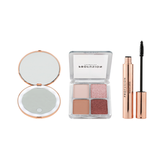 Set pentru machiaj esential - mascara, paleta farduri, 2 pensule, penseta & oglinda cu LED, All Eyes on You, Profusion, 6 articole