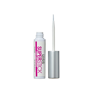 Kiss Superstick Clear Lip Color in a white squeeze bottle with a silver cap and applicator wand, shown on a plain white background.