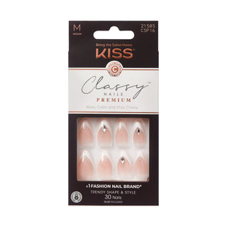 Kiss Classy Nails Premium press-on nails in shade M Honey, shown in their original retail packaging against a white background.