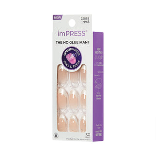 imPRESS no glue mani packaging with beige nails on a white background