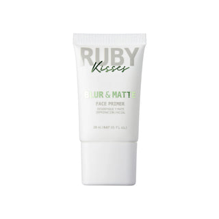 A white squeeze tube of Ruby Kisses Blur & Matte Face Primer on a solid white background.